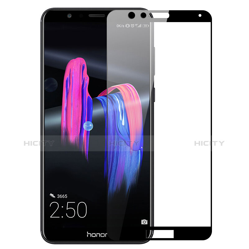 Schutzfolie Full Coverage Displayschutzfolie Panzerfolie Skins zum Aufkleben Gehärtetes Glas Glasfolie für Huawei Honor 7X Schwarz