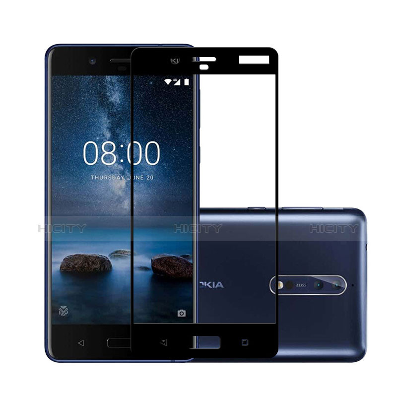 Schutzfolie Full Coverage Displayschutzfolie Panzerfolie Skins zum Aufkleben Gehärtetes Glas Glasfolie für Nokia 8 Schwarz