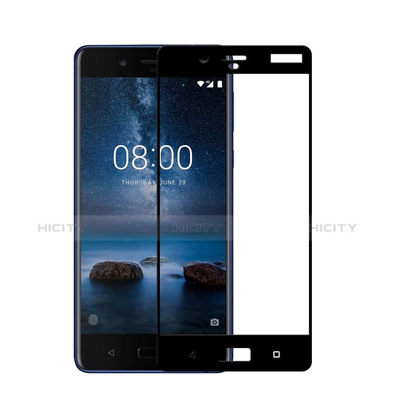 Schutzfolie Full Coverage Displayschutzfolie Panzerfolie Skins zum Aufkleben Gehärtetes Glas Glasfolie für Nokia 8 Schwarz