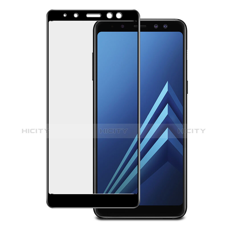 Schutzfolie Full Coverage Displayschutzfolie Panzerfolie Skins zum Aufkleben Gehärtetes Glas Glasfolie für Samsung Galaxy A8+ A8 Plus (2018) A730F Schwarz