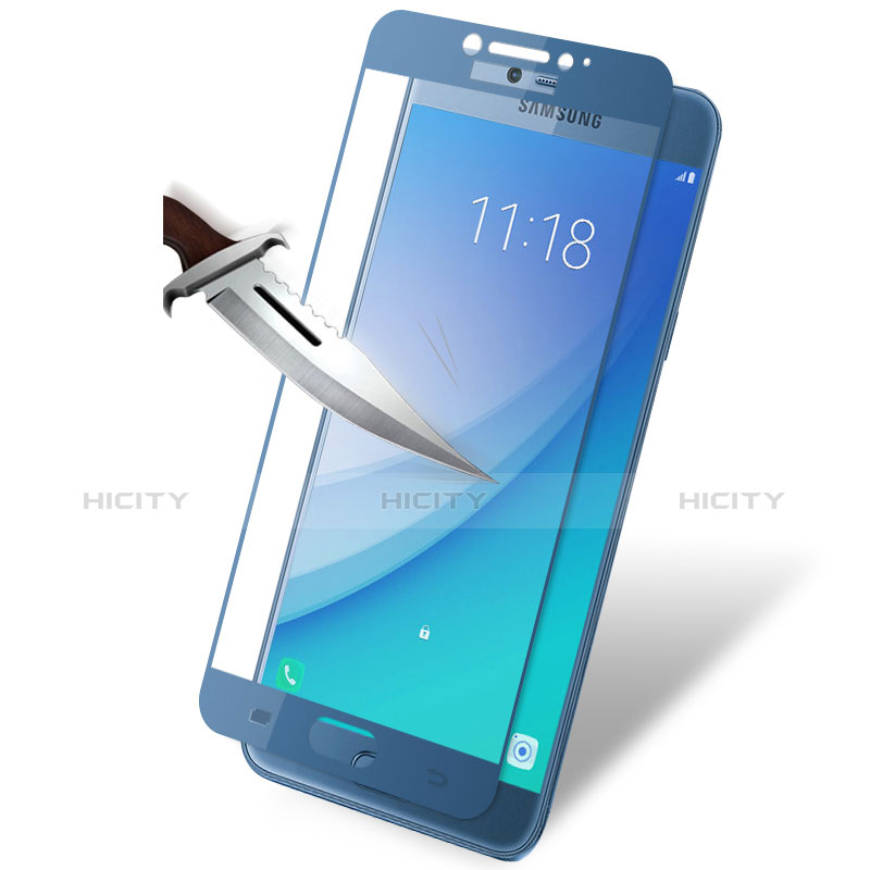 Schutzfolie Full Coverage Displayschutzfolie Panzerfolie Skins zum Aufkleben Gehärtetes Glas Glasfolie für Samsung Galaxy C7 Pro C7010 Blau