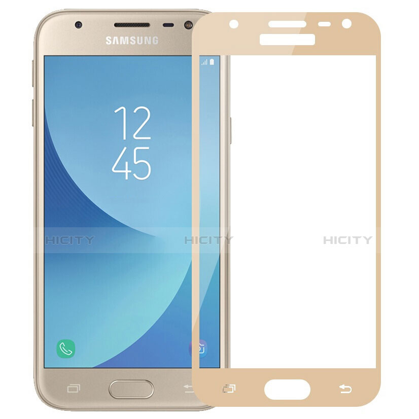 Schutzfolie Full Coverage Displayschutzfolie Panzerfolie Skins zum Aufkleben Gehärtetes Glas Glasfolie für Samsung Galaxy J3 (2017) J330F DS Gold groß