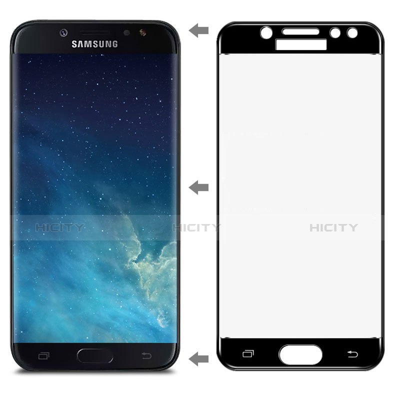 Schutzfolie Full Coverage Displayschutzfolie Panzerfolie Skins zum Aufkleben Gehärtetes Glas Glasfolie für Samsung Galaxy J7 Pro Schwarz