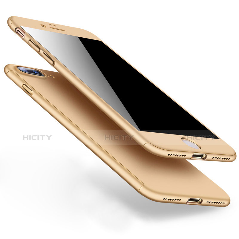 Schutzhülle Kunststoff Hülle Matt Vorder und Rückseite 360 Grad Q01 für Apple iPhone 7 Plus Gold groß