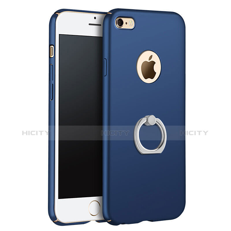 Schutzhülle Kunststoff Tasche Matt mit Fingerring Ständer für Apple iPhone 6 Plus Blau