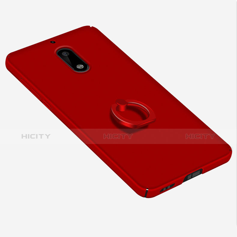 Schutzhülle Kunststoff Tasche Matt mit Fingerring Ständer für Nokia 6 Rot