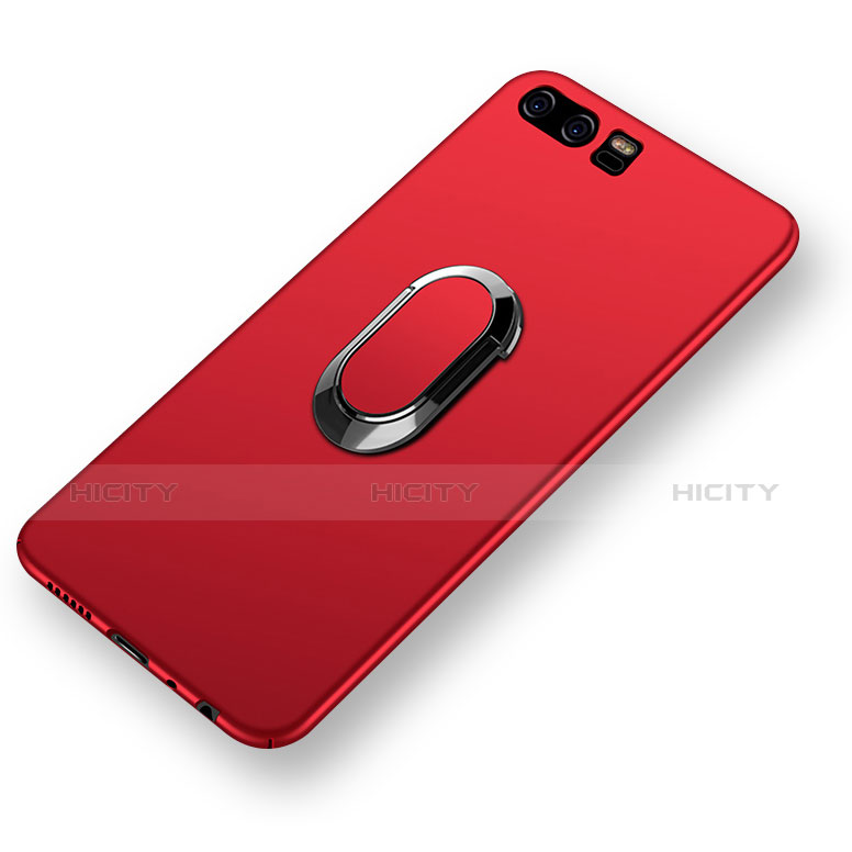 Schutzhülle Kunststoff Tasche Matt mit Fingerring Ständer und Lanyard für Huawei P10 Rot