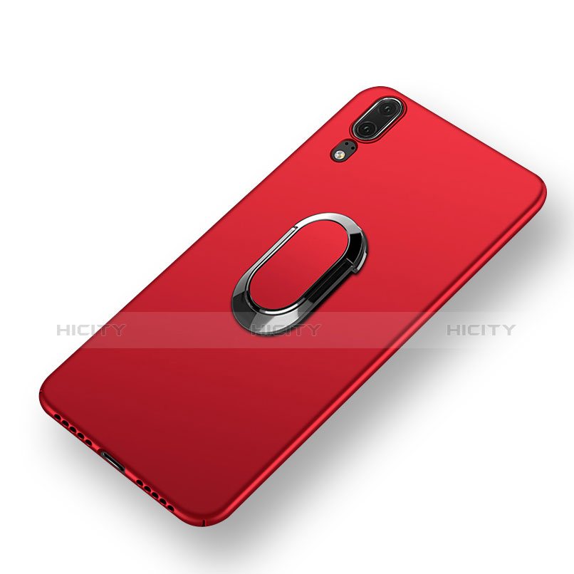 Schutzhülle Kunststoff Tasche Matt mit Fingerring Ständer und Lanyard für Huawei P20 Rot