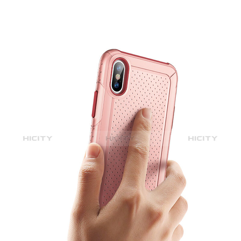 Schutzhülle Kunststoff und Silikon Hülle Punkte Loch für Apple iPhone Xs Rosa