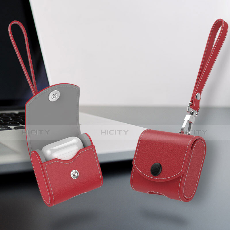 Schutzhülle Leder Hülle Skin mit Karabiner für AirPods Ladekoffer A05 Rot