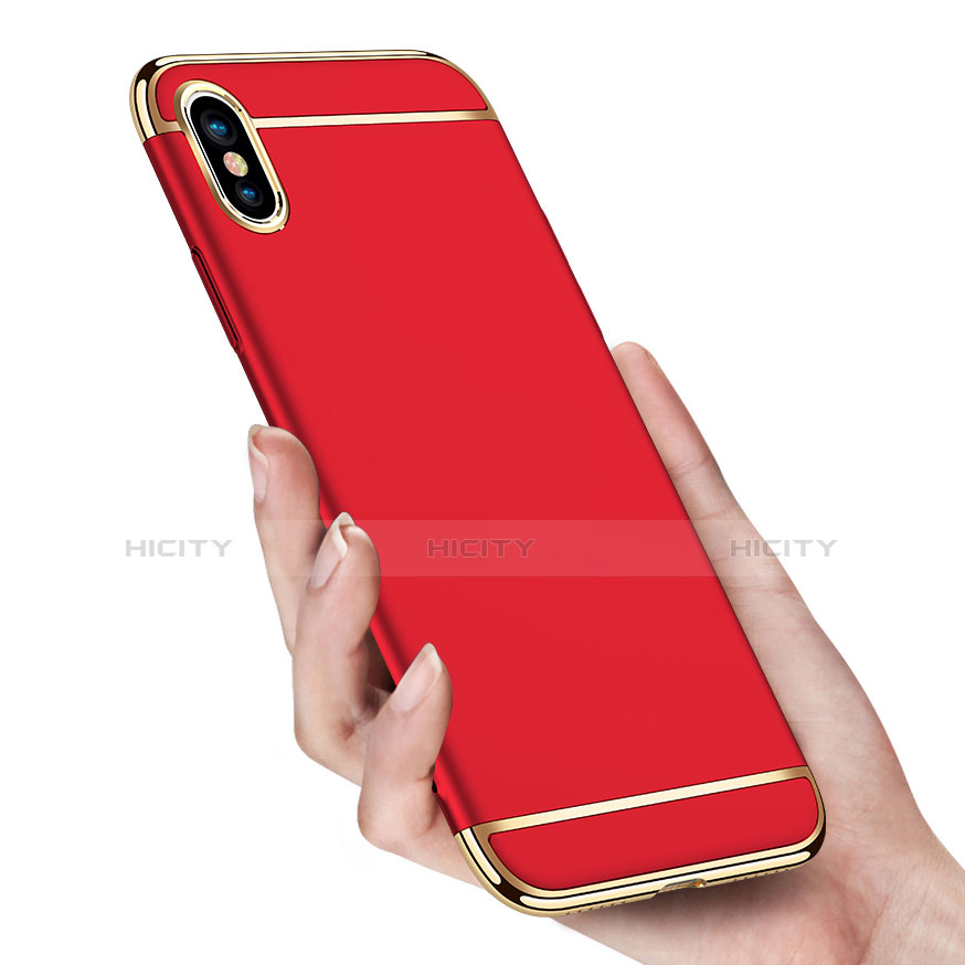 Schutzhülle Luxus Metall Rahmen und Kunststoff M01 für Apple iPhone X Rot