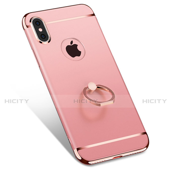 Schutzhülle Luxus Metall Rahmen und Kunststoff mit Fingerring Ständer F02 für Apple iPhone X Rosegold Plus