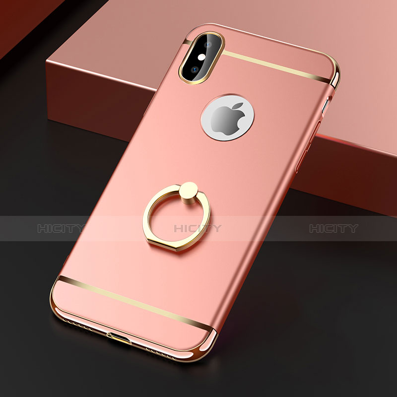 Schutzhülle Luxus Metall Rahmen und Kunststoff mit Fingerring Ständer F02 für Apple iPhone X Rosegold groß