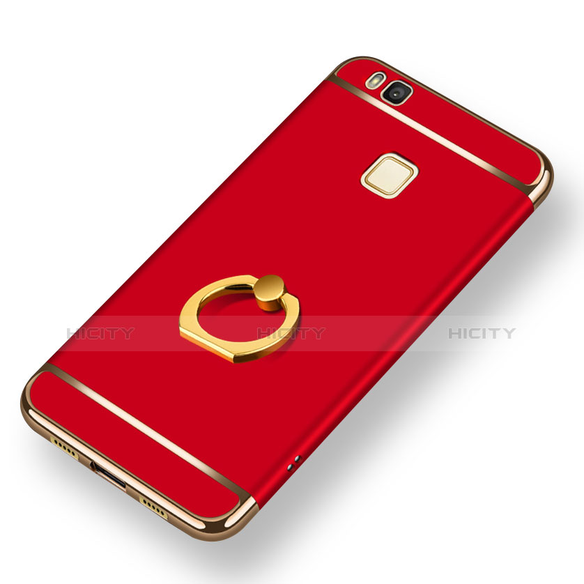 Schutzhülle Luxus Metall Rahmen und Kunststoff mit Fingerring Ständer für Huawei G9 Lite Rot