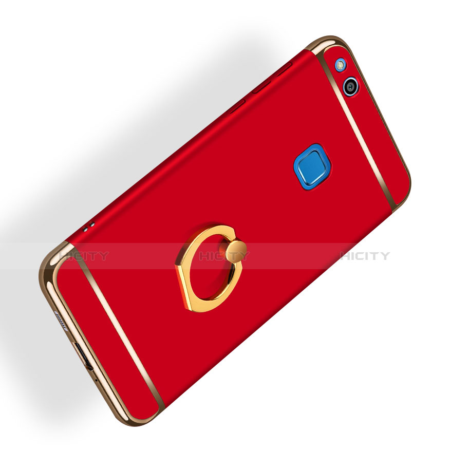 Schutzhülle Luxus Metall Rahmen und Kunststoff mit Fingerring Ständer für Huawei Nova Lite Rot