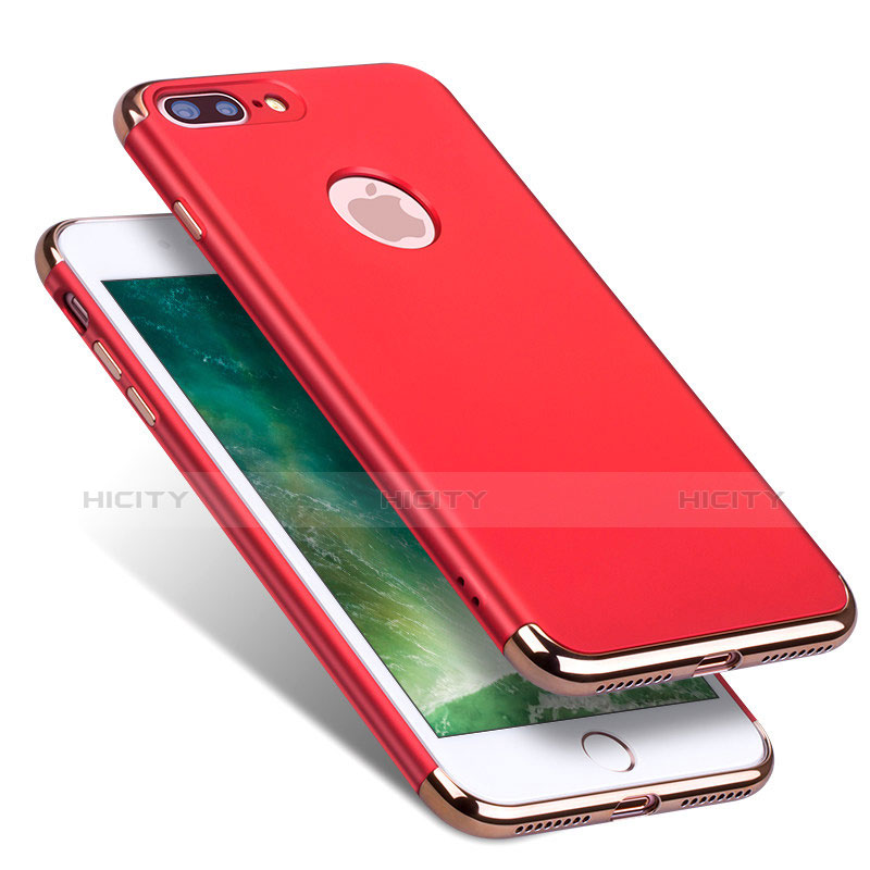 Schutzhülle Luxus Metall Rahmen und Kunststoff R01 für Apple iPhone 8 Plus Rot