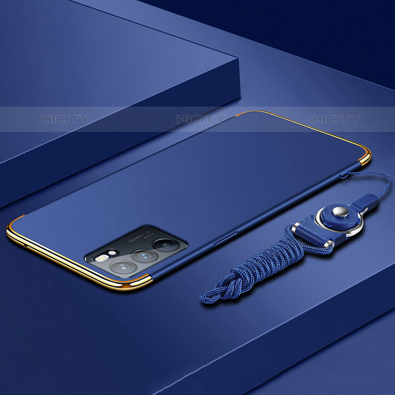 Schutzhülle Luxus Metall Rahmen und Kunststoff Schutzhülle Tasche für Oppo Reno6 5G Blau