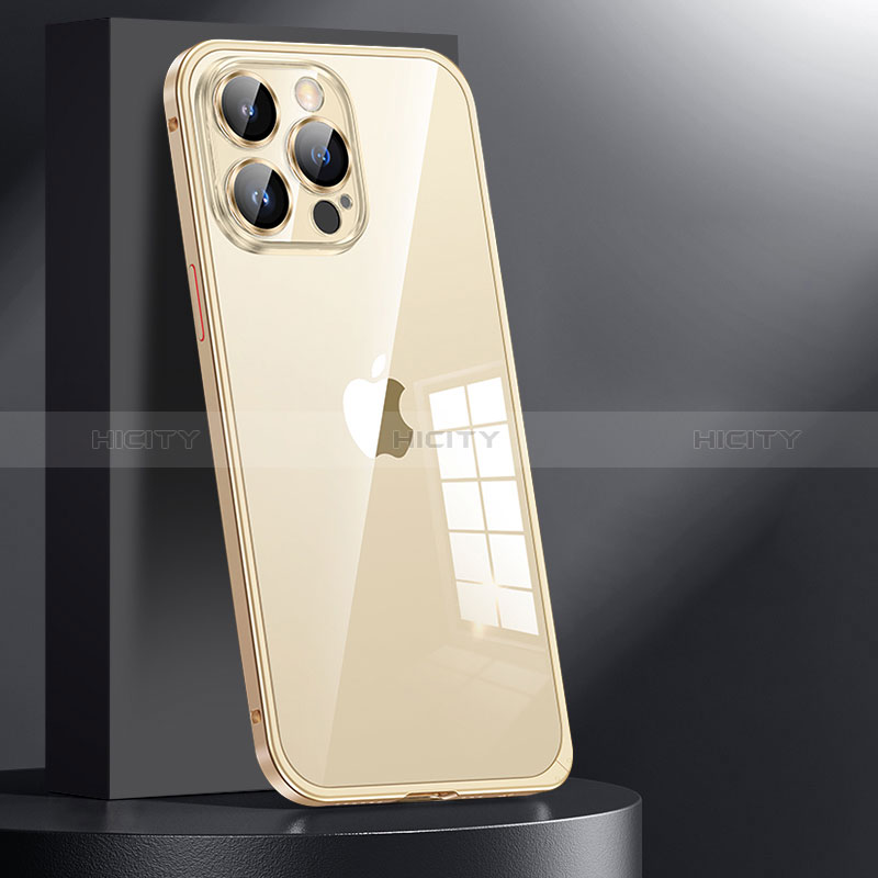 Schutzhülle Luxus Metall Rahmen und Kunststoff Schutzhülle Tasche JL1 für Apple iPhone 13 Pro Max Gold Plus