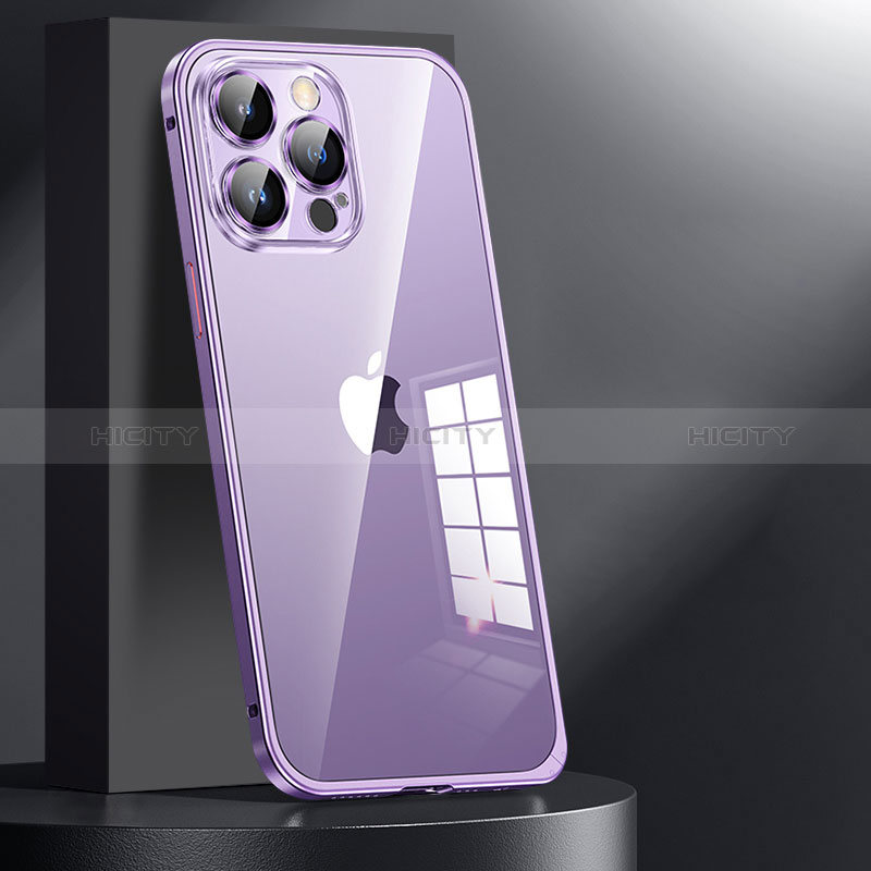 Schutzhülle Luxus Metall Rahmen und Kunststoff Schutzhülle Tasche JL1 für Apple iPhone 13 Pro Max Violett Plus