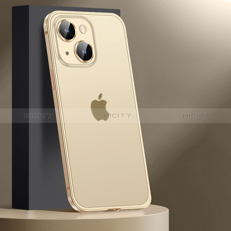 Schutzhülle Luxus Metall Rahmen und Kunststoff Schutzhülle Tasche JL2 für Apple iPhone 13 Gold Plus