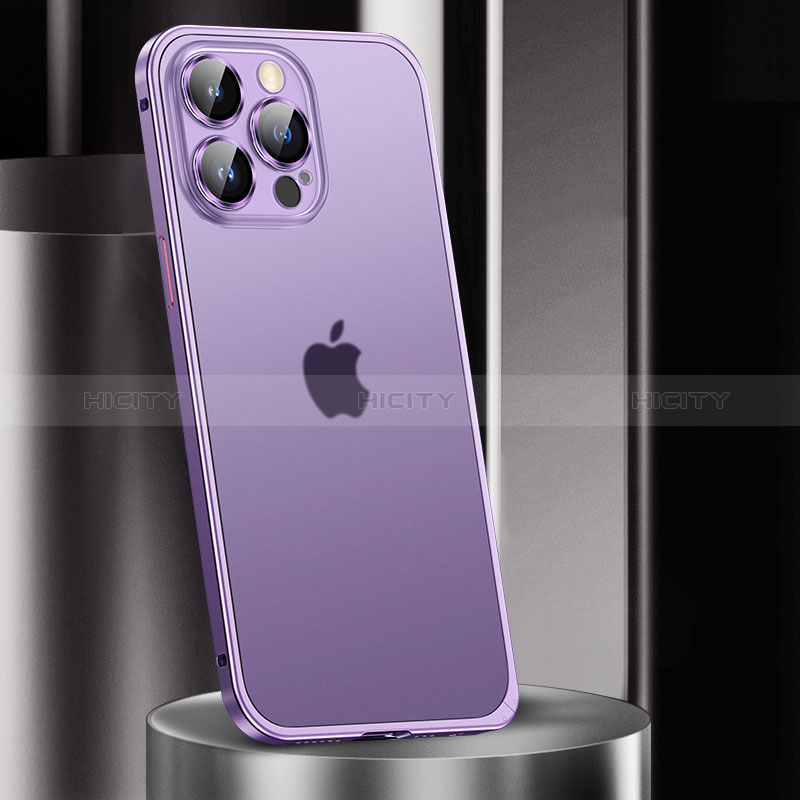 Schutzhülle Luxus Metall Rahmen und Kunststoff Schutzhülle Tasche JL2 für Apple iPhone 14 Pro Max Violett