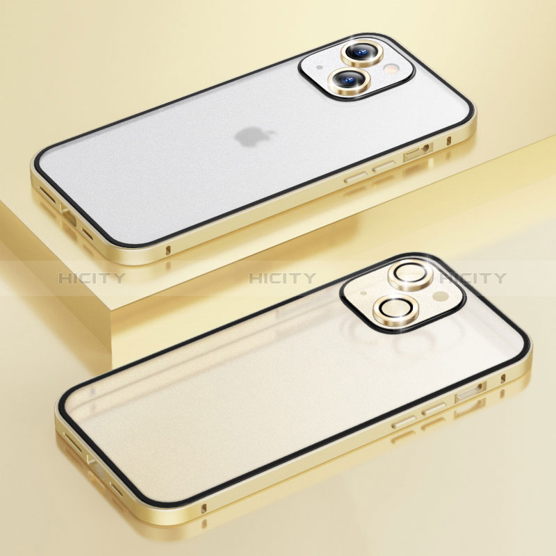 Schutzhülle Luxus Metall Rahmen und Kunststoff Schutzhülle Tasche LF3 für Apple iPhone 13 Gold Plus