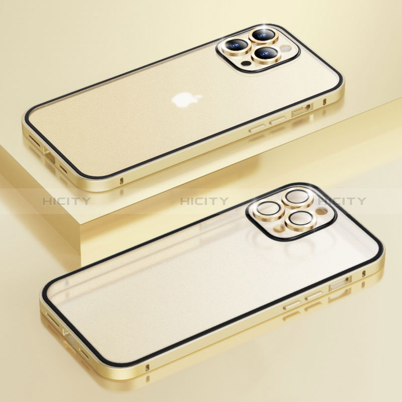 Schutzhülle Luxus Metall Rahmen und Kunststoff Schutzhülle Tasche LF3 für Apple iPhone 13 Pro Gold