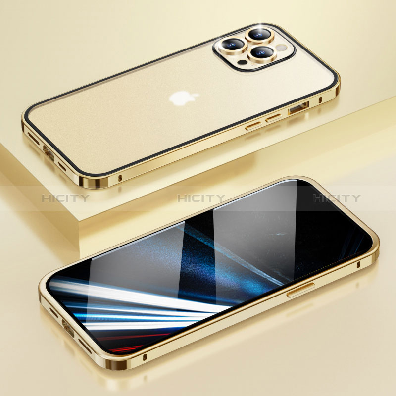 Schutzhülle Luxus Metall Rahmen und Kunststoff Schutzhülle Tasche LF4 für Apple iPhone 13 Pro Gold