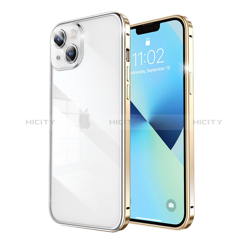 Schutzhülle Luxus Metall Rahmen und Kunststoff Schutzhülle Tasche LF5 für Apple iPhone 13 Gold