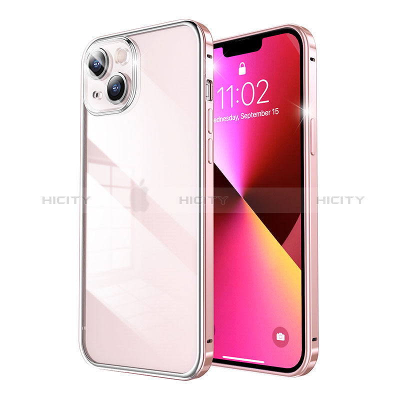 Schutzhülle Luxus Metall Rahmen und Kunststoff Schutzhülle Tasche LF5 für Apple iPhone 13 Rosegold Plus