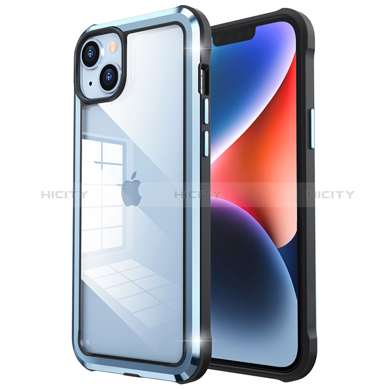 Schutzhülle Luxus Metall Rahmen und Kunststoff Schutzhülle Tasche LF6 für Apple iPhone 14 Blau