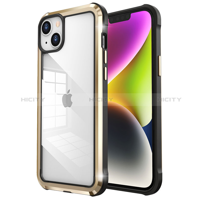 Schutzhülle Luxus Metall Rahmen und Kunststoff Schutzhülle Tasche LF6 für Apple iPhone 14 Gold