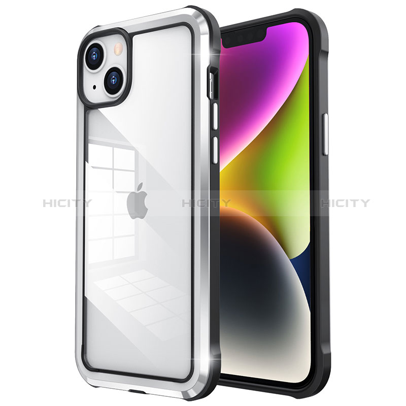 Schutzhülle Luxus Metall Rahmen und Kunststoff Schutzhülle Tasche LF6 für Apple iPhone 14 Plus Silber Plus