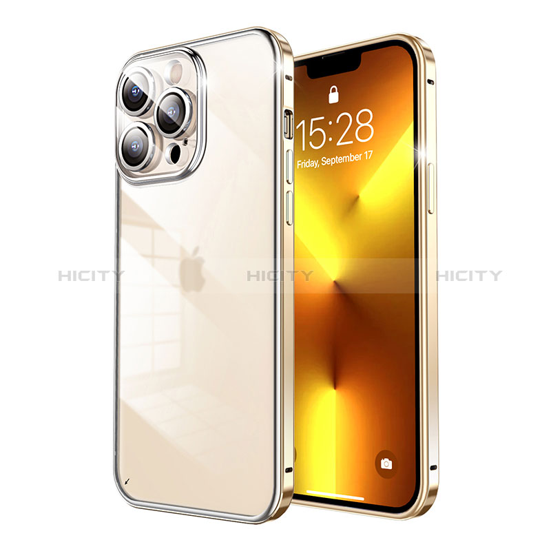 Schutzhülle Luxus Metall Rahmen und Kunststoff Schutzhülle Tasche LF7 für Apple iPhone 13 Pro Gold