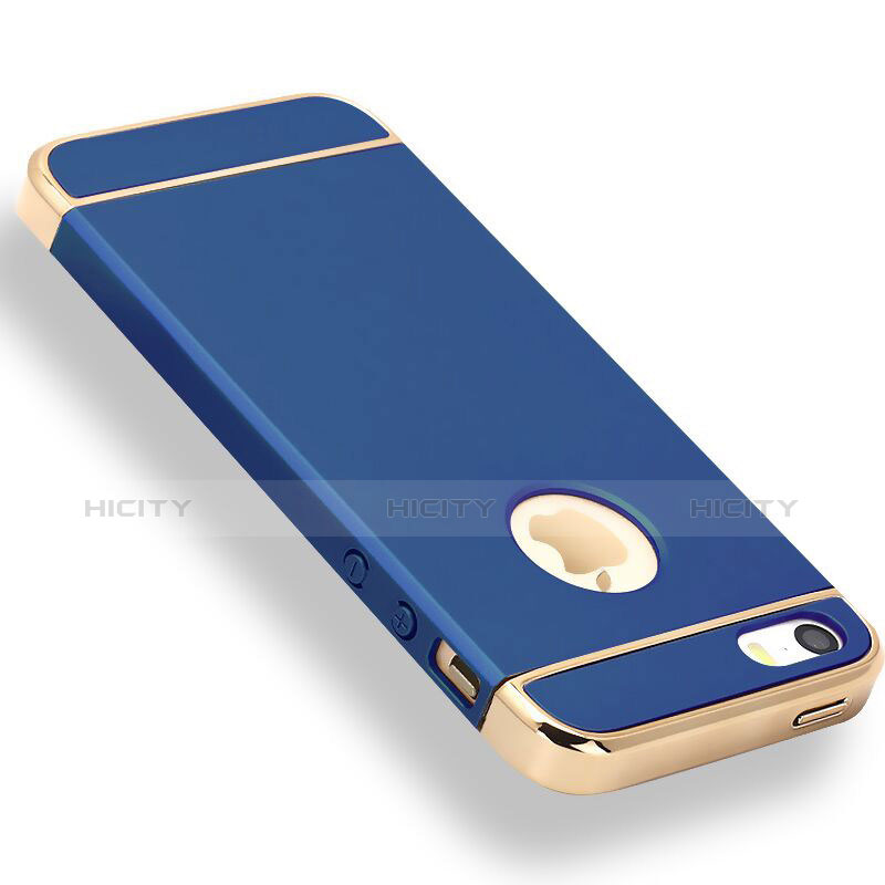 Schutzhülle Luxus Metall Rahmen und Kunststoff Schutzhülle Tasche M01 für Apple iPhone 5 Blau