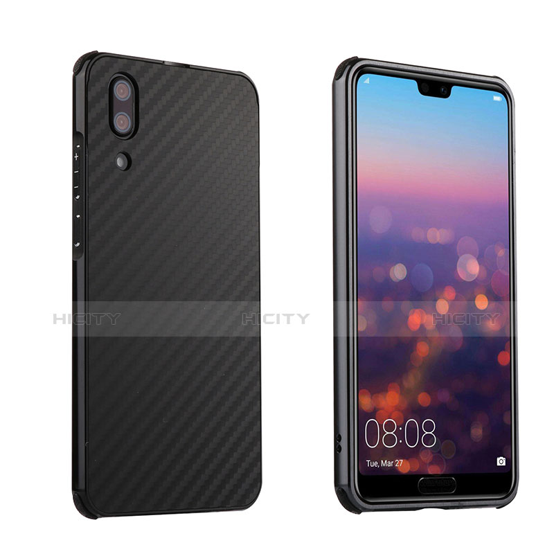 Schutzhülle Luxus Metall Rahmen und Kunststoff Schutzhülle Tasche M01 für Huawei P20 Schwarz