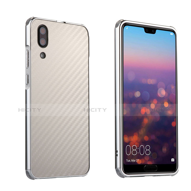 Schutzhülle Luxus Metall Rahmen und Kunststoff Schutzhülle Tasche M01 für Huawei P20 Silber