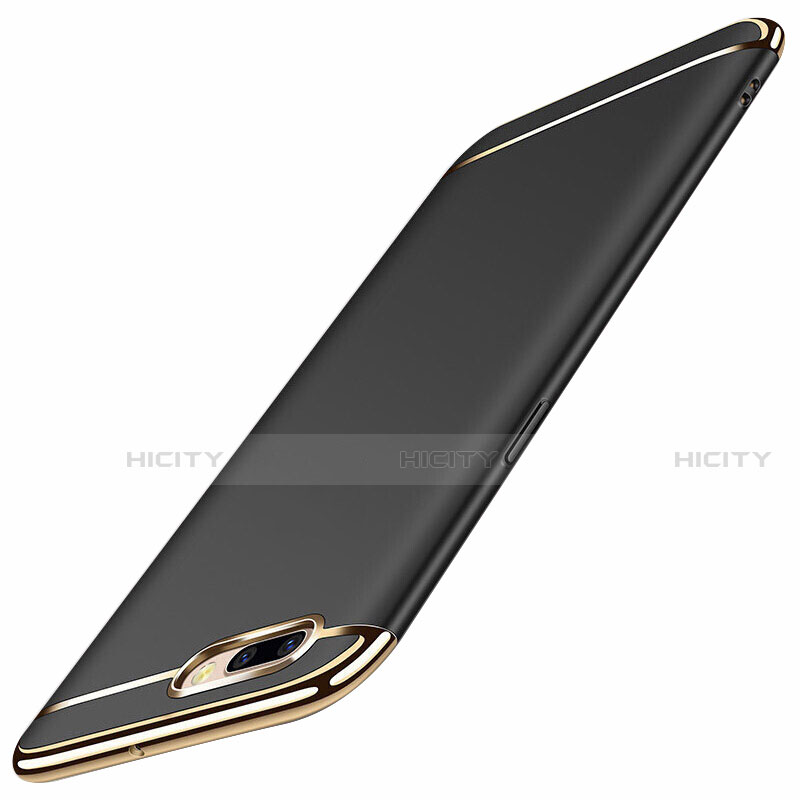 Schutzhülle Luxus Metall Rahmen und Kunststoff Schutzhülle Tasche M01 für Oppo A12e Schwarz