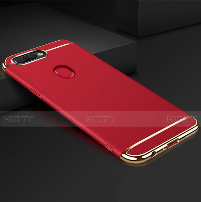 Schutzhülle Luxus Metall Rahmen und Kunststoff Schutzhülle Tasche M01 für Oppo A7 Rot