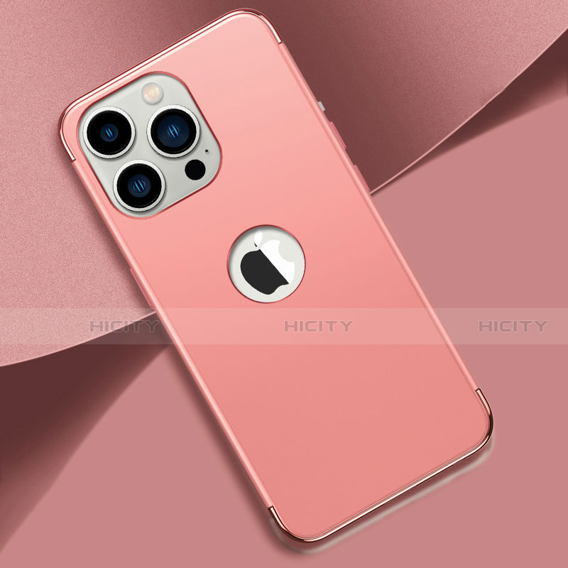 Schutzhülle Luxus Metall Rahmen und Kunststoff Schutzhülle Tasche M02 für Apple iPhone 14 Pro Rosegold Plus