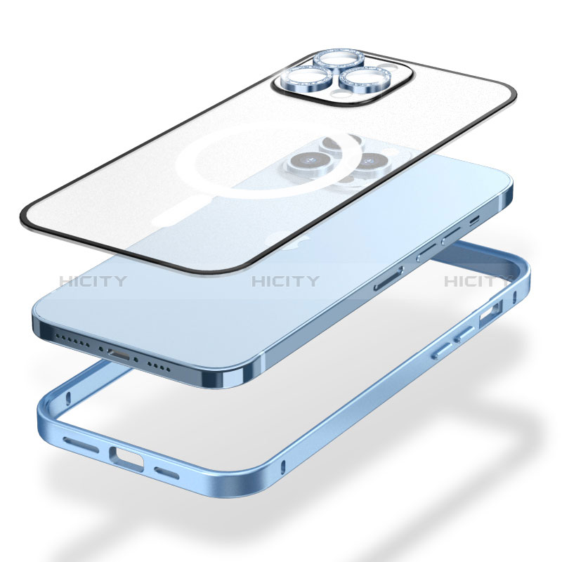 Schutzhülle Luxus Metall Rahmen und Kunststoff Schutzhülle Tasche mit Mag-Safe Magnetic Magnetisch Bling-Bling LF1 für Apple iPhone 13 Pro Max groß