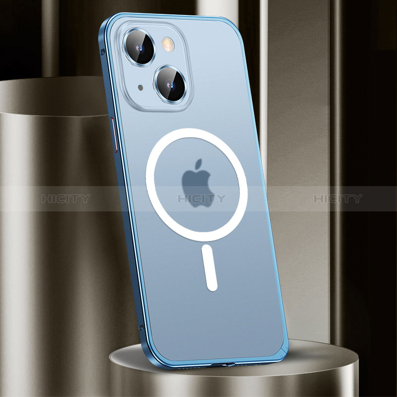 Schutzhülle Luxus Metall Rahmen und Kunststoff Schutzhülle Tasche mit Mag-Safe Magnetic Magnetisch JL2 für Apple iPhone 14 Blau