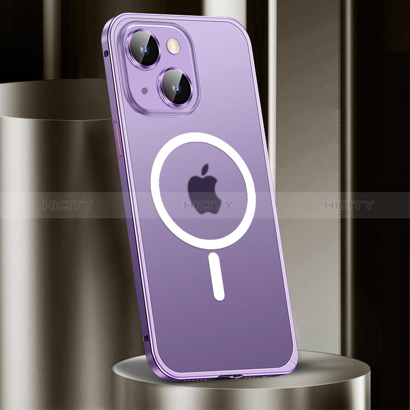 Schutzhülle Luxus Metall Rahmen und Kunststoff Schutzhülle Tasche mit Mag-Safe Magnetic Magnetisch JL2 für Apple iPhone 14 Plus Violett