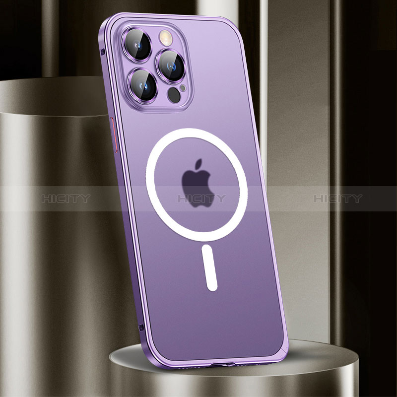 Schutzhülle Luxus Metall Rahmen und Kunststoff Schutzhülle Tasche mit Mag-Safe Magnetic Magnetisch JL2 für Apple iPhone 14 Pro Violett