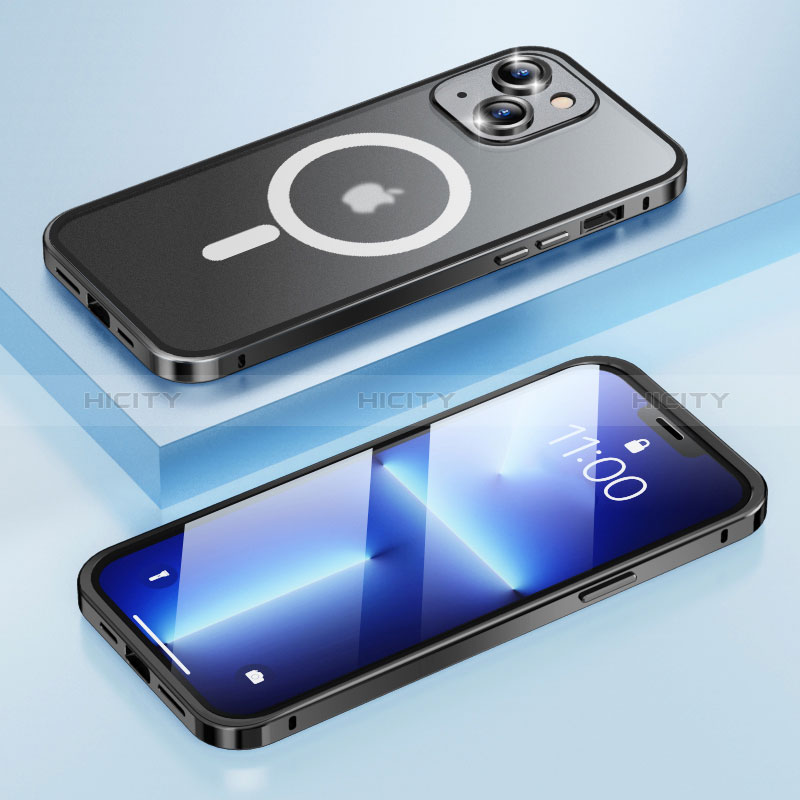 Schutzhülle Luxus Metall Rahmen und Kunststoff Schutzhülle Tasche mit Mag-Safe Magnetic Magnetisch LF1 für Apple iPhone 14 Plus groß