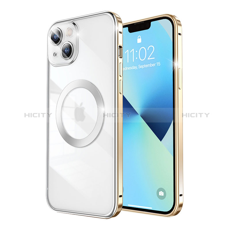 Schutzhülle Luxus Metall Rahmen und Kunststoff Schutzhülle Tasche mit Mag-Safe Magnetic Magnetisch LF3 für Apple iPhone 13 Gold