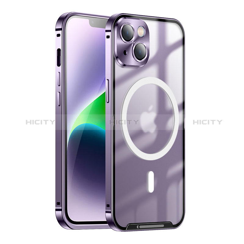 Schutzhülle Luxus Metall Rahmen und Kunststoff Schutzhülle Tasche mit Mag-Safe Magnetic Magnetisch LK1 für Apple iPhone 13 Violett