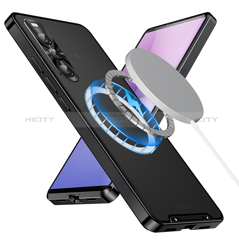 Schutzhülle Luxus Metall Rahmen und Kunststoff Schutzhülle Tasche mit Mag-Safe Magnetic Magnetisch LK1 für Sony Xperia 10 V Schwarz groß