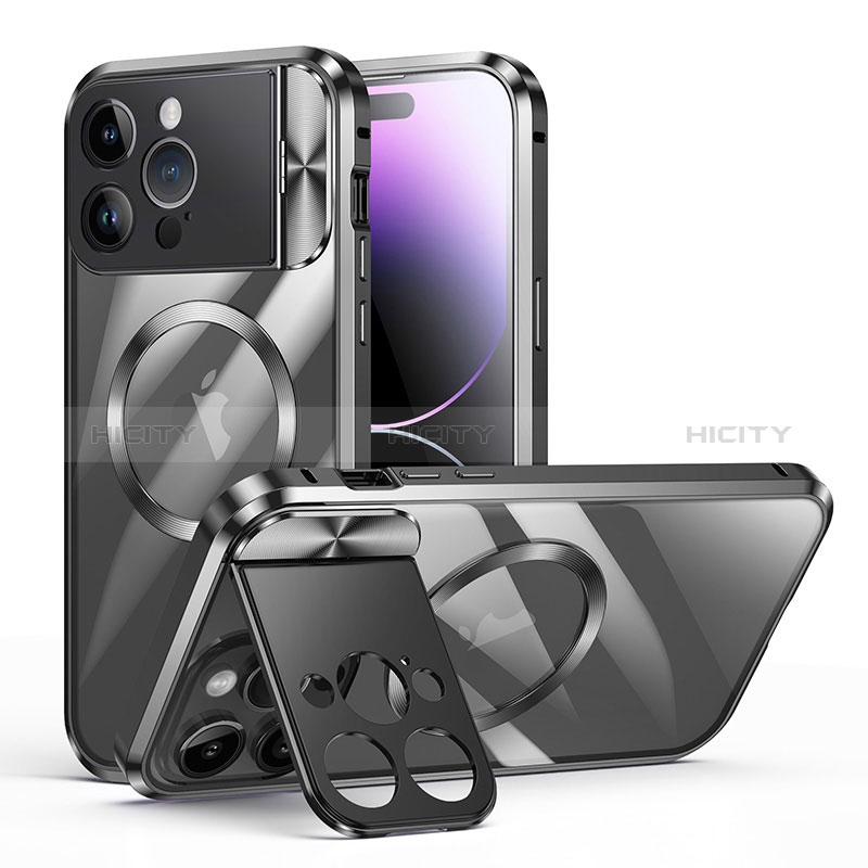 Schutzhülle Luxus Metall Rahmen und Kunststoff Schutzhülle Tasche mit Mag-Safe Magnetic Magnetisch LK4 für Apple iPhone 14 Pro Max Schwarz
