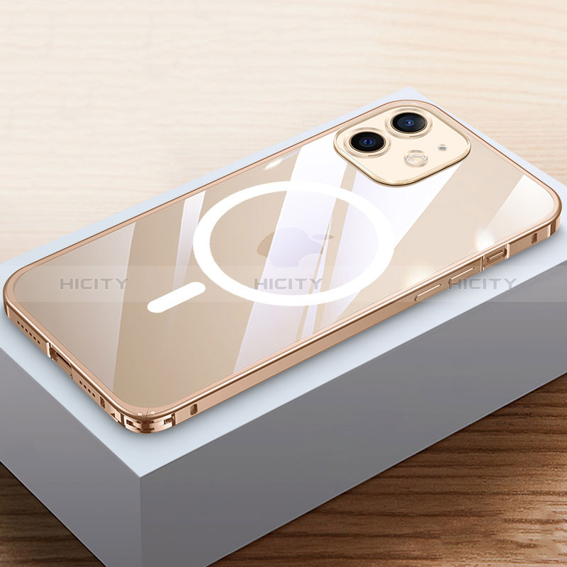 Schutzhülle Luxus Metall Rahmen und Kunststoff Schutzhülle Tasche mit Mag-Safe Magnetic Magnetisch QC4 für Apple iPhone 12 Gold